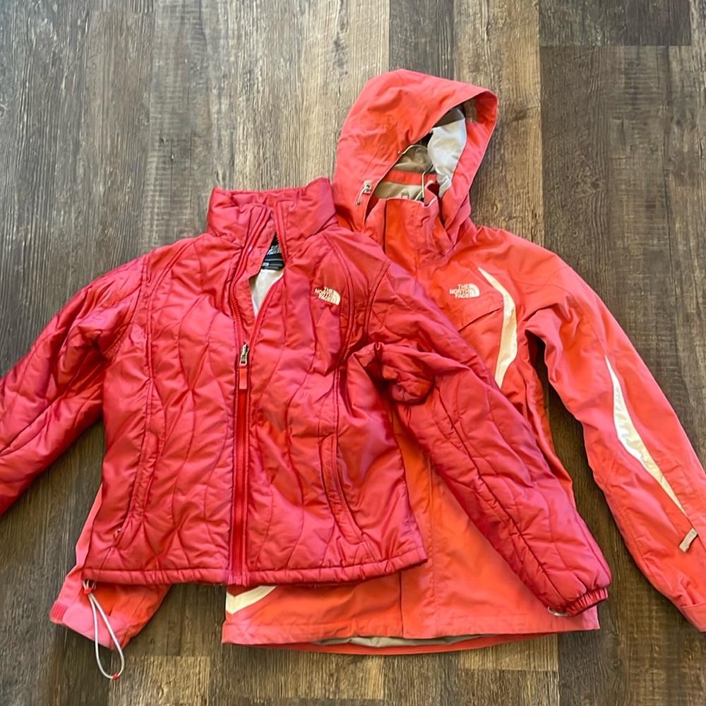 The North Face 3 in 1  ski jacket with puffy size medium coral pink